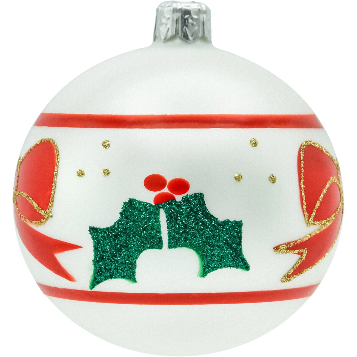 Bombka okrągła z czerwoną kokardą: biała