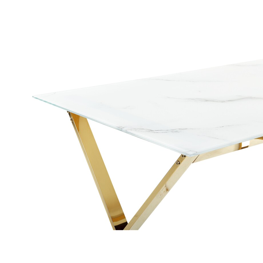 Stół do jadalni szklany 120 x 70 cm efekt marmuru ze złotym ATTICA