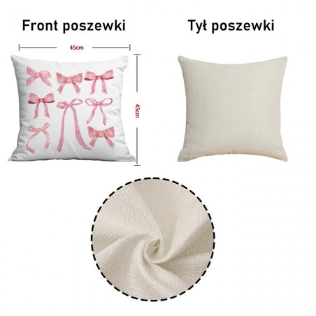 Poszewka na poduszkę 45 x 45 cm biała, KOKARDKI różowe POD230