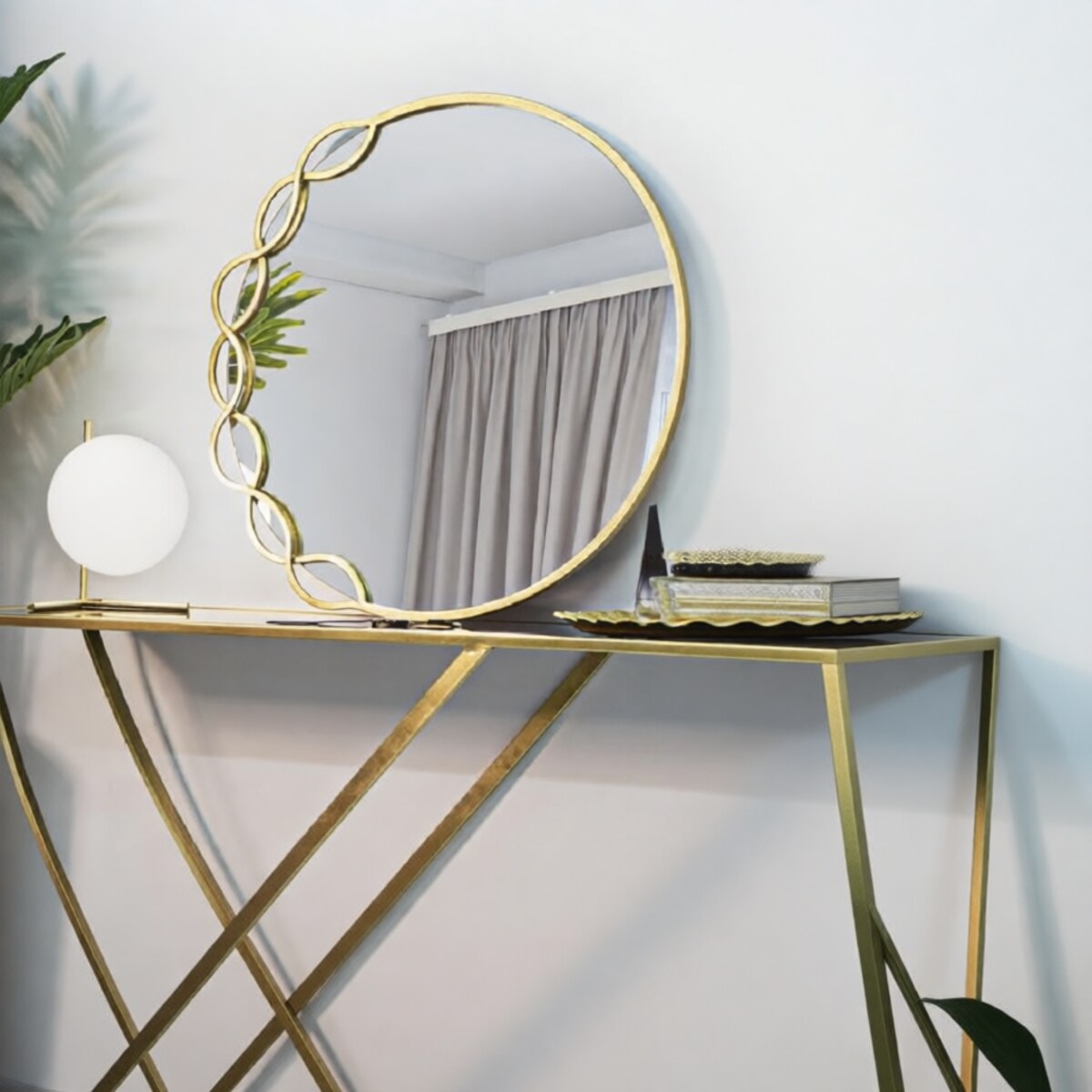 Lustro ścienne Eleonor, kolor złoty, żelazo i płyta MDF, 73,5 x 2 x 72 cm, styl glamour, do salonu i przedpokoju, Mauro Ferretti