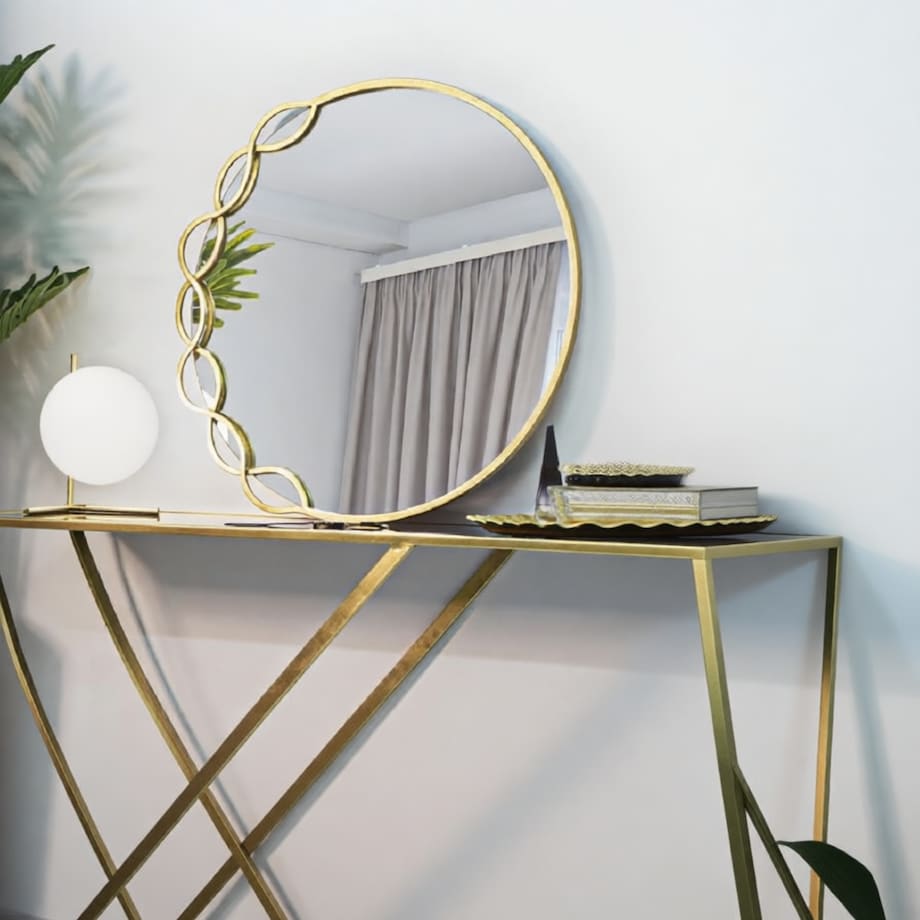 Lustro ścienne Eleonor, kolor złoty, żelazo i płyta MDF, 73,5 x 2 x 72 cm, styl glamour, do salonu i przedpokoju, Mauro Ferretti
