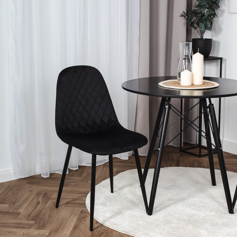 Krzesło tapicerowane nowoczesne pikowane do salonu jadalni czarne