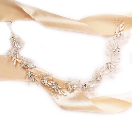 Gałązka ślubna BIŻUTERYJNA z listkami i kwiatami