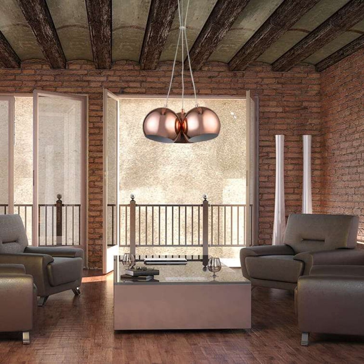LAMPA wisząca RAME LP-2014/1P S Light Prestige metalowa OPRAWA zwis kula ball miedź