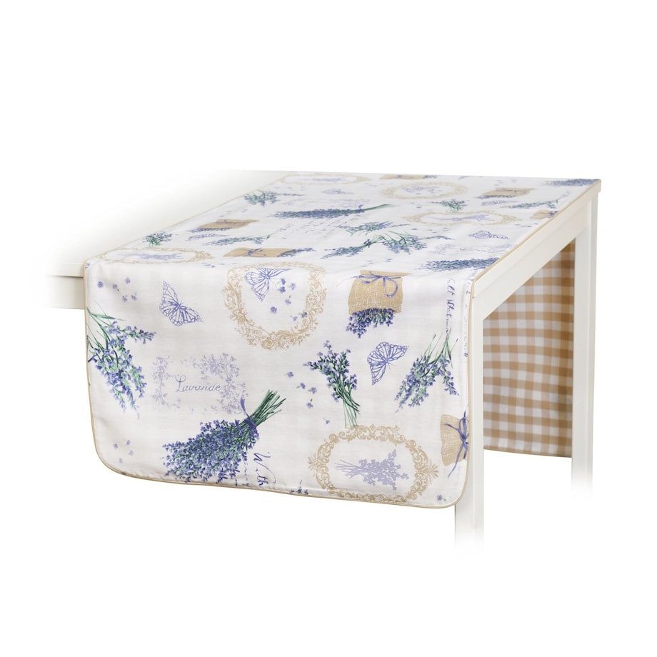 Dwustronny bieżnik Lavender & Beige Gingham – 50 × 220 cm