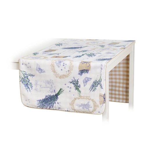 Dwustronny bieżnik Lavender & Beige Gingham – 50 × 220 cm