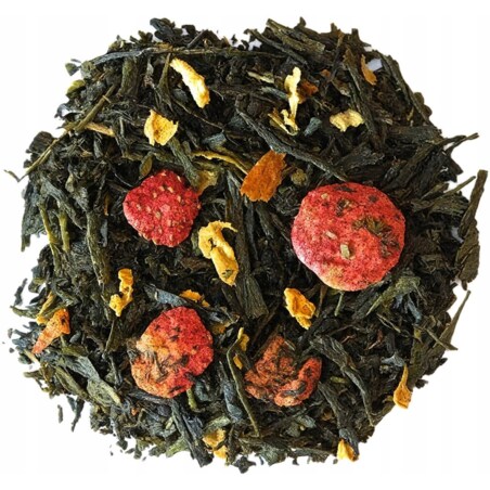 Herbata zielona CESARSKA BRZOSKWINIA kwiat słonecznika truskawki na prezent - herbata liściasta sypana mieszanka napar susz