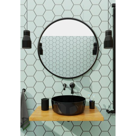 Lustro okrągłe LED z poświatą – czarne - 70 cm