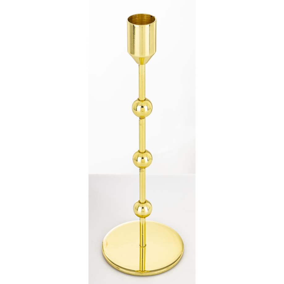 Świecznik metalowy złoty 24x8 x8 cm SOTILLE z 3 kulkami