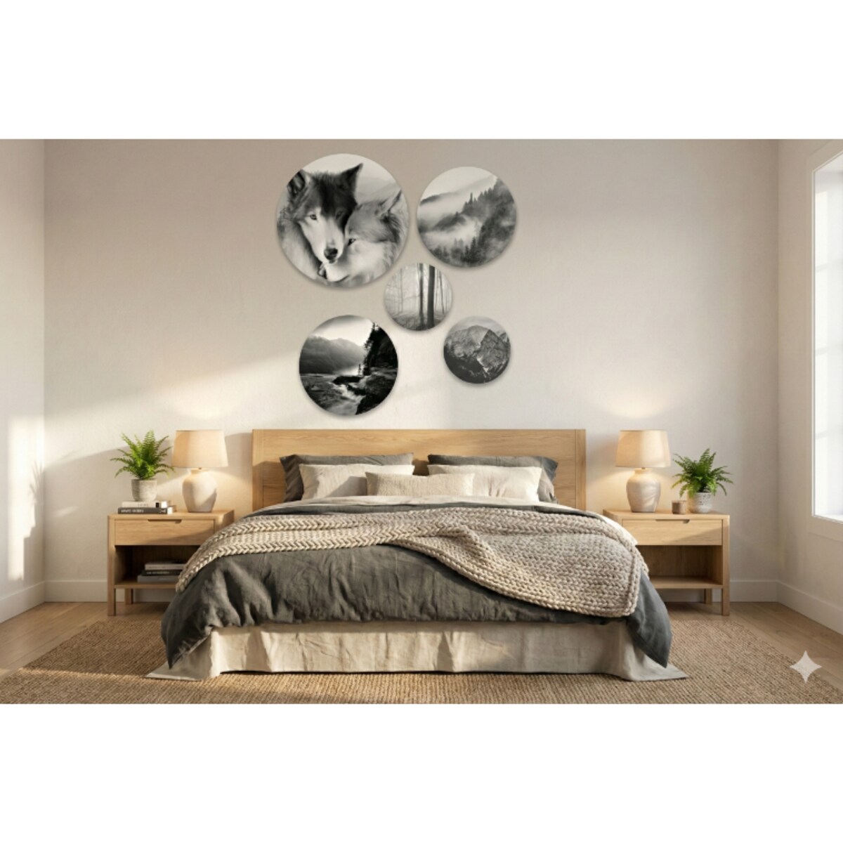Czarno-białe Obrazy na ścianę Las wilki Okrągłe do sypialni pokoju salonu