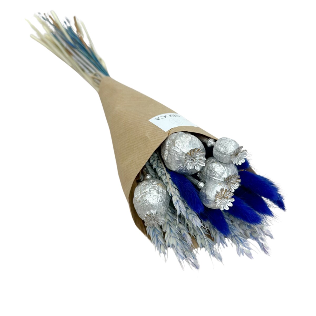 Zestaw suszonych kwiatów do wazonu Silver roz. S - makówka, pszenica, lagurus