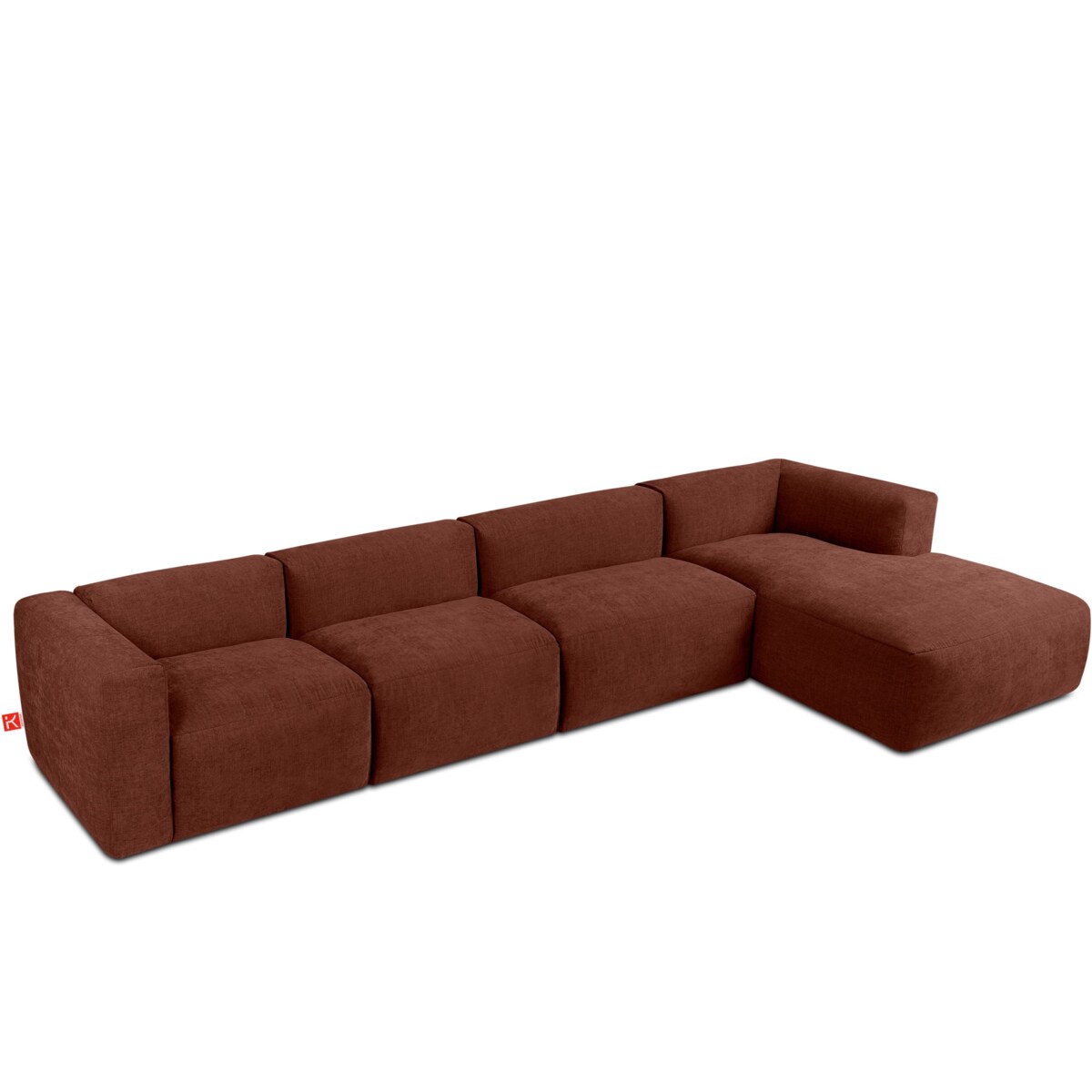 KONSIMO BUFFO Sofa narożna prawa 6-osobowa z wyjątkowo miękkim siedziskiem, kolor pomarańczowy