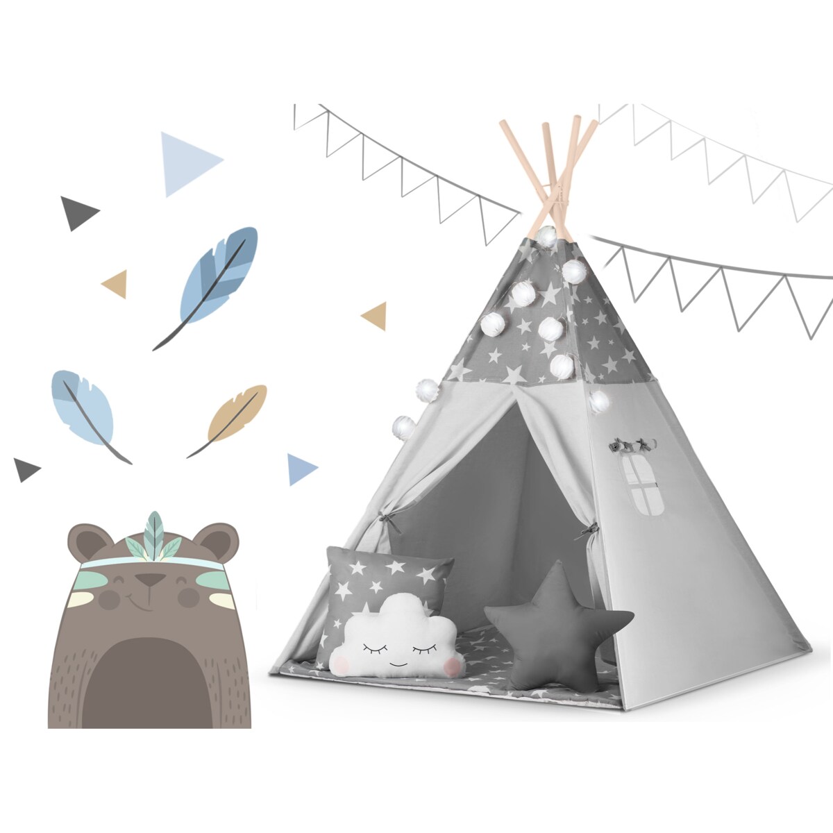 Tipi namiot wigwam dla dzieci teepee girlanda poduszki stabilizator Nukido