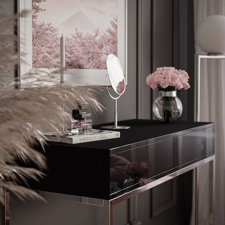 BLANCO GLAMOUR II konsola 100x42x81 cm czarny wysoki połysk z chromowanymi nogami