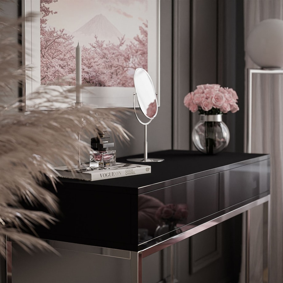 BLANCO GLAMOUR II konsola 100x42x81 cm czarny wysoki połysk z chromowanymi nogami