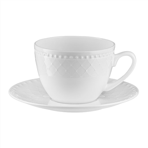 VILLA ITALIA Filiżanka porcelanowa 250 ml ze spodkiem ROMA white