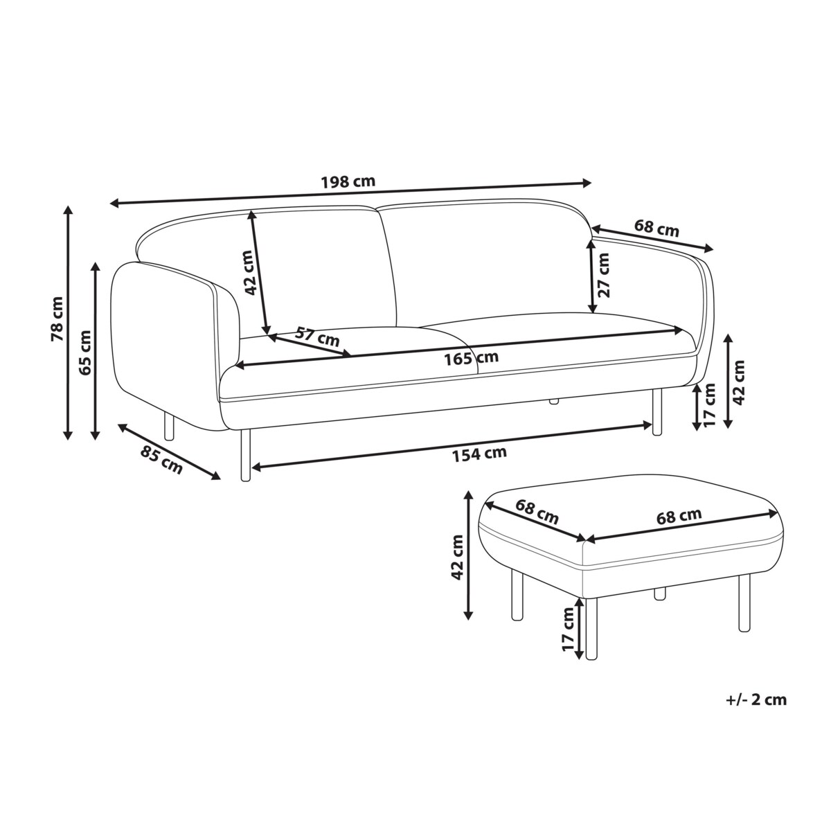 Sofa trzyosobowa z otomaną jasnobeżowa TONSBERG