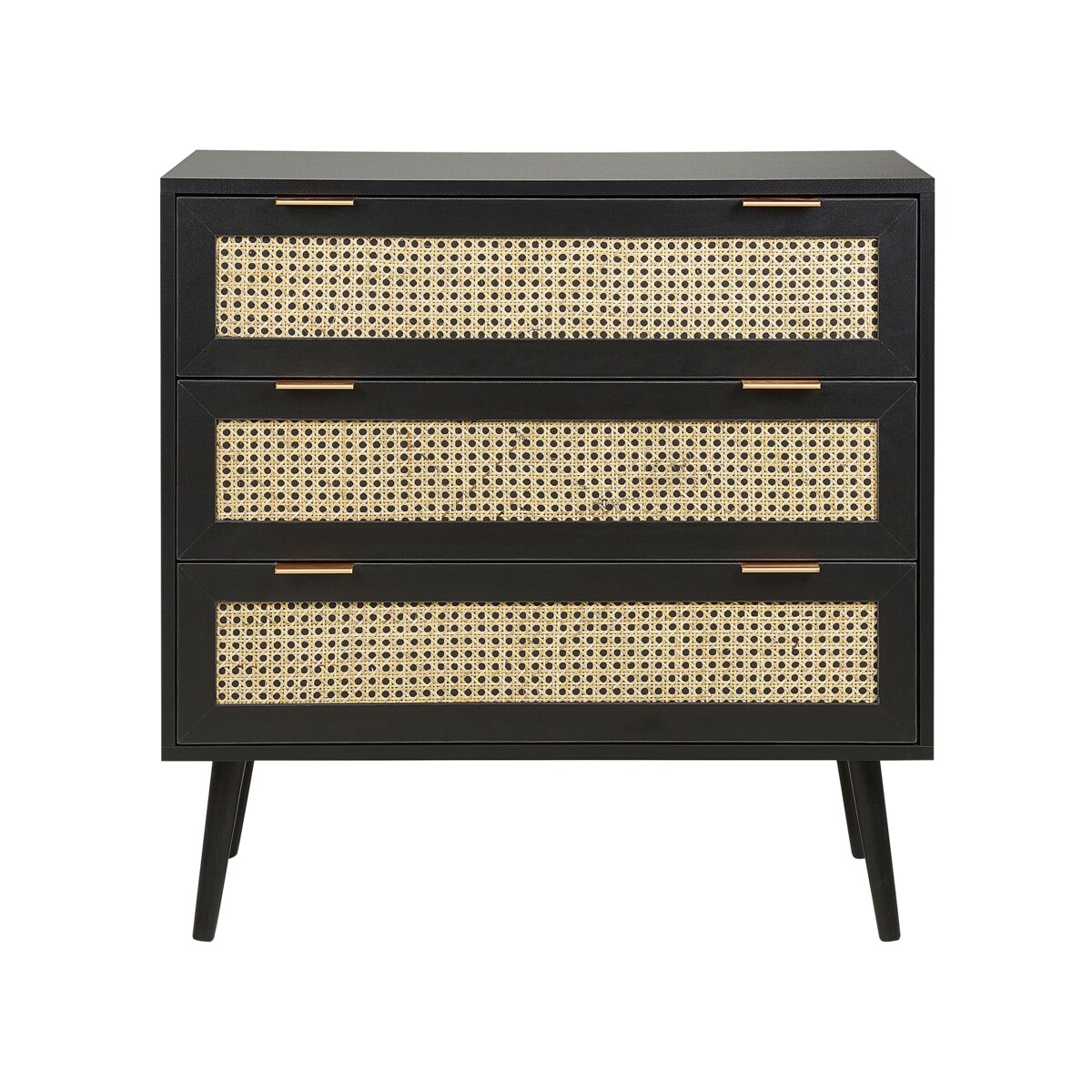 Komoda 3 szuflady fronty rattanowe czarna OPOCO