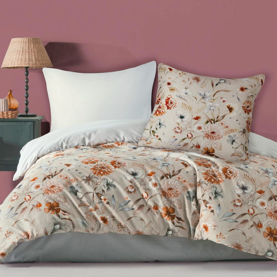Pościel bawełniana 200x220 Cottonlove Exclusive Sidelya beżowa w kolorowe kwiaty