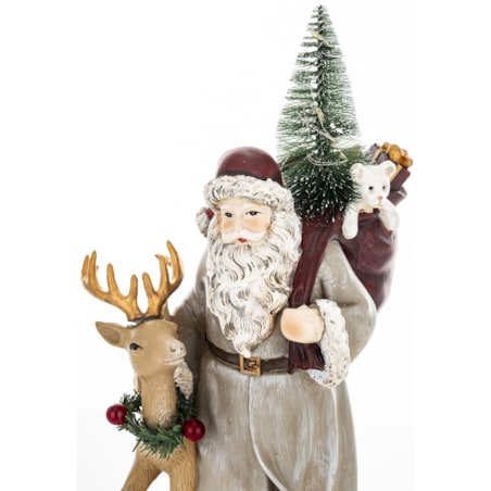 Figurka - Mikołaj LED z jelonkiem i workiem na plecach 29x14x14 cm