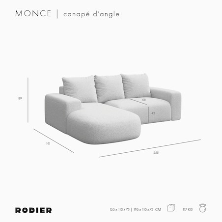 Monce Sofa narożna lewa antracytowa