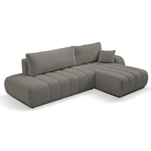 Narożnik z funkcją spania ALOO, prawostronny, tkanina boucle-szara