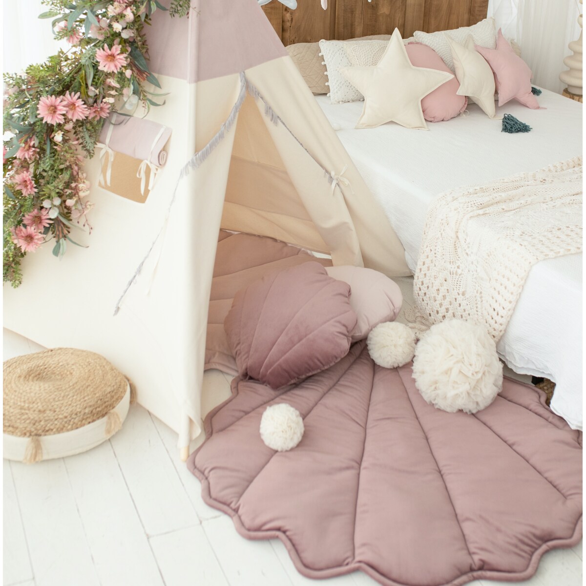 Namiot tipi Pink Mermaid z matą i poduszką