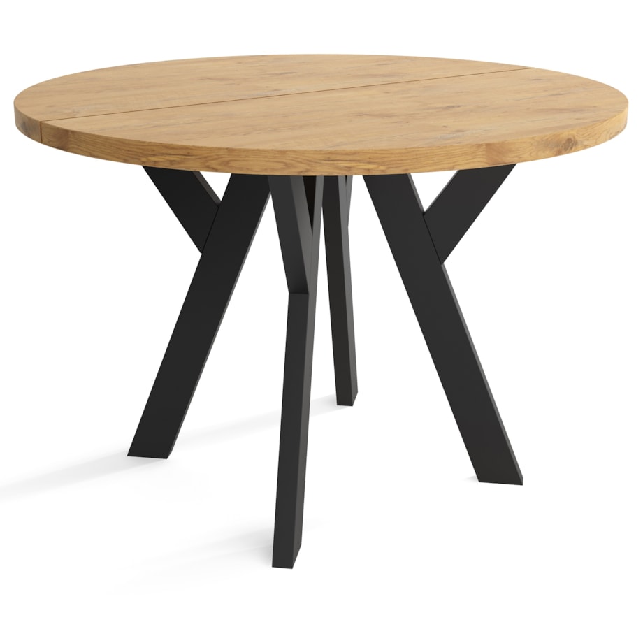 Stół rozkładany okrągły 90/190 - Dąb lancelot+n.czarne