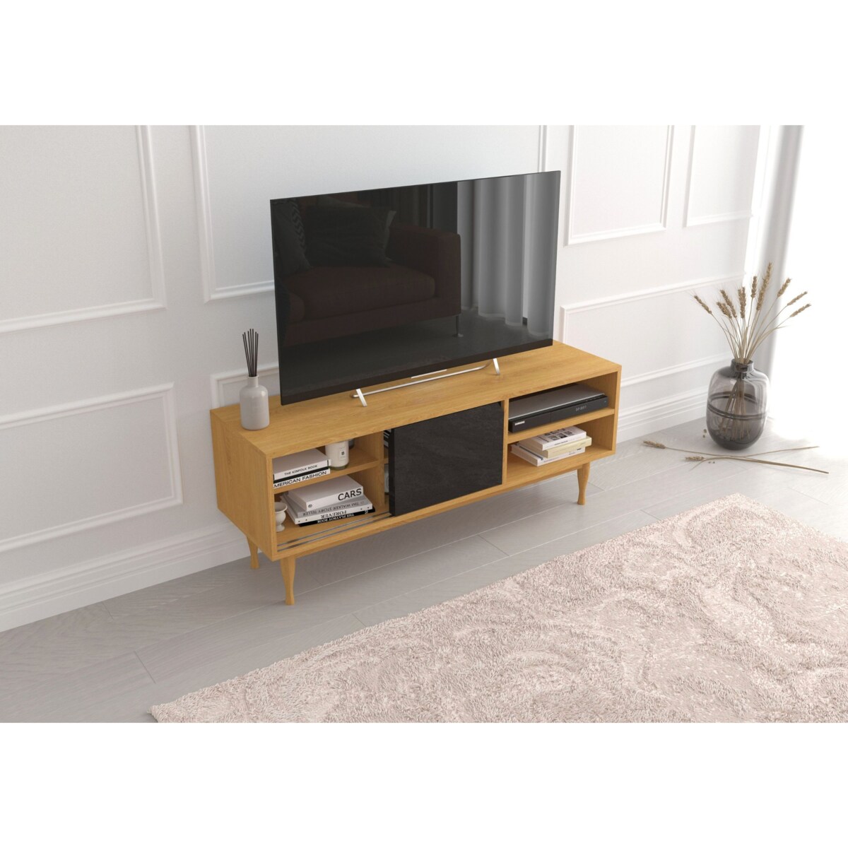 Szafka Rtv Elza Black na dębowych nogach / szer. 135 cm