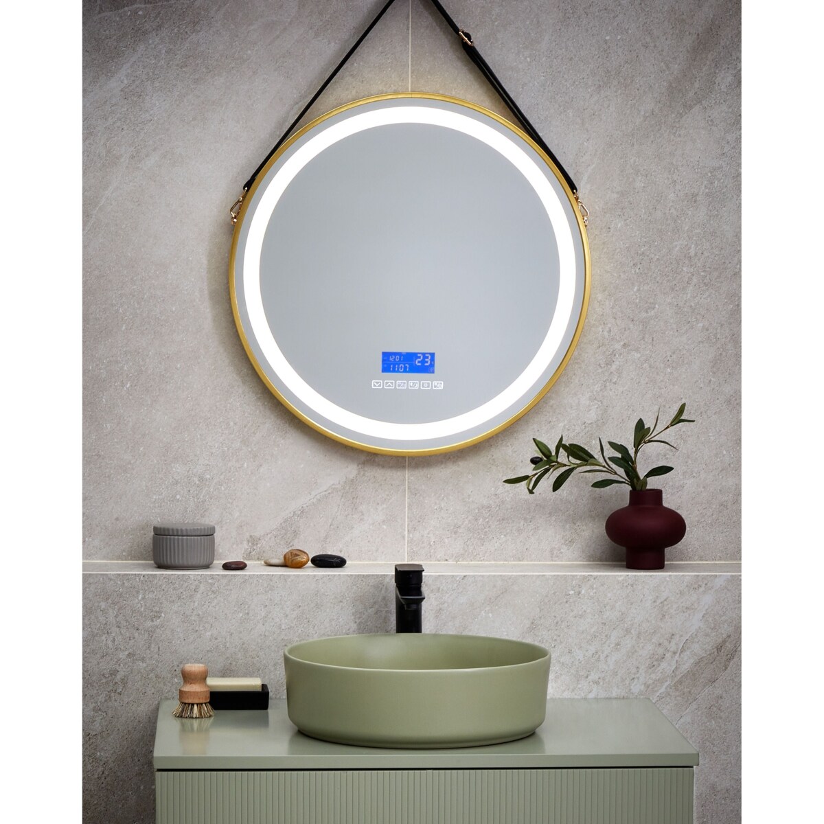 Lustro łazienkowe LED DAROIS 60 cm 60 cm Wbudowany głośnik Bluetooth Złoty