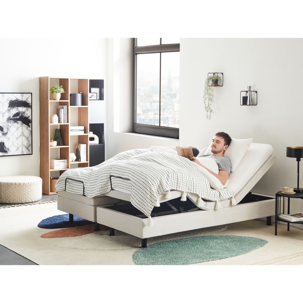 Łóżko regulowane bez zagłówka DUKE II 160 x 200 cm Jasnobeżowy