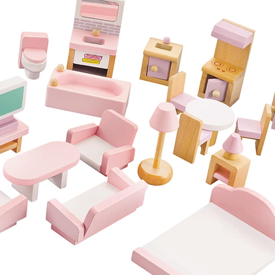 Mebelki drewniane dla lalek - 22 el.