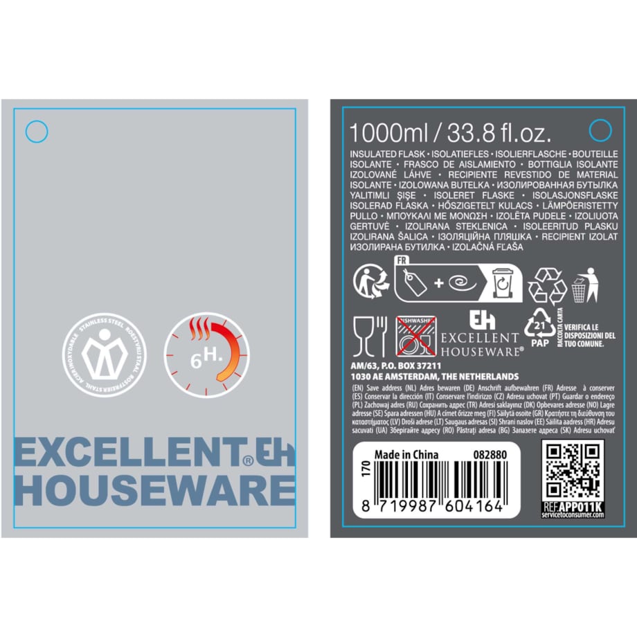 Termos turystyczny z kubkiem, 6 h, 1000 ml