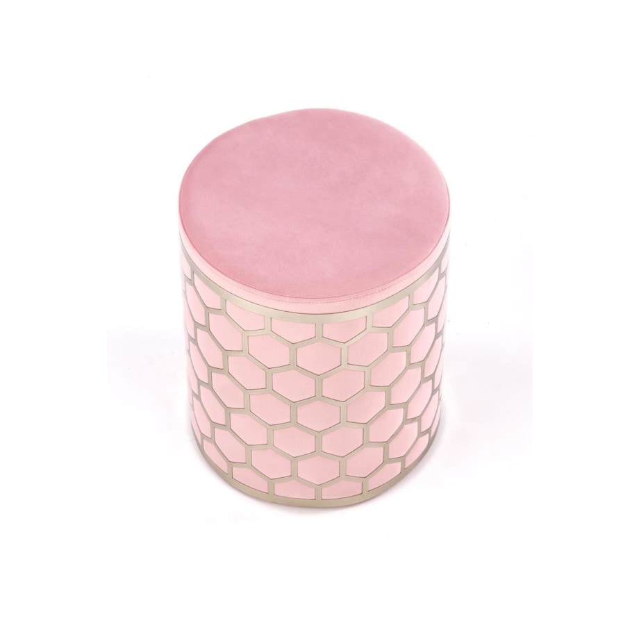 PUFA OKRĄGŁA Amy różowa METALOWA PODSTAWA i dekoracja