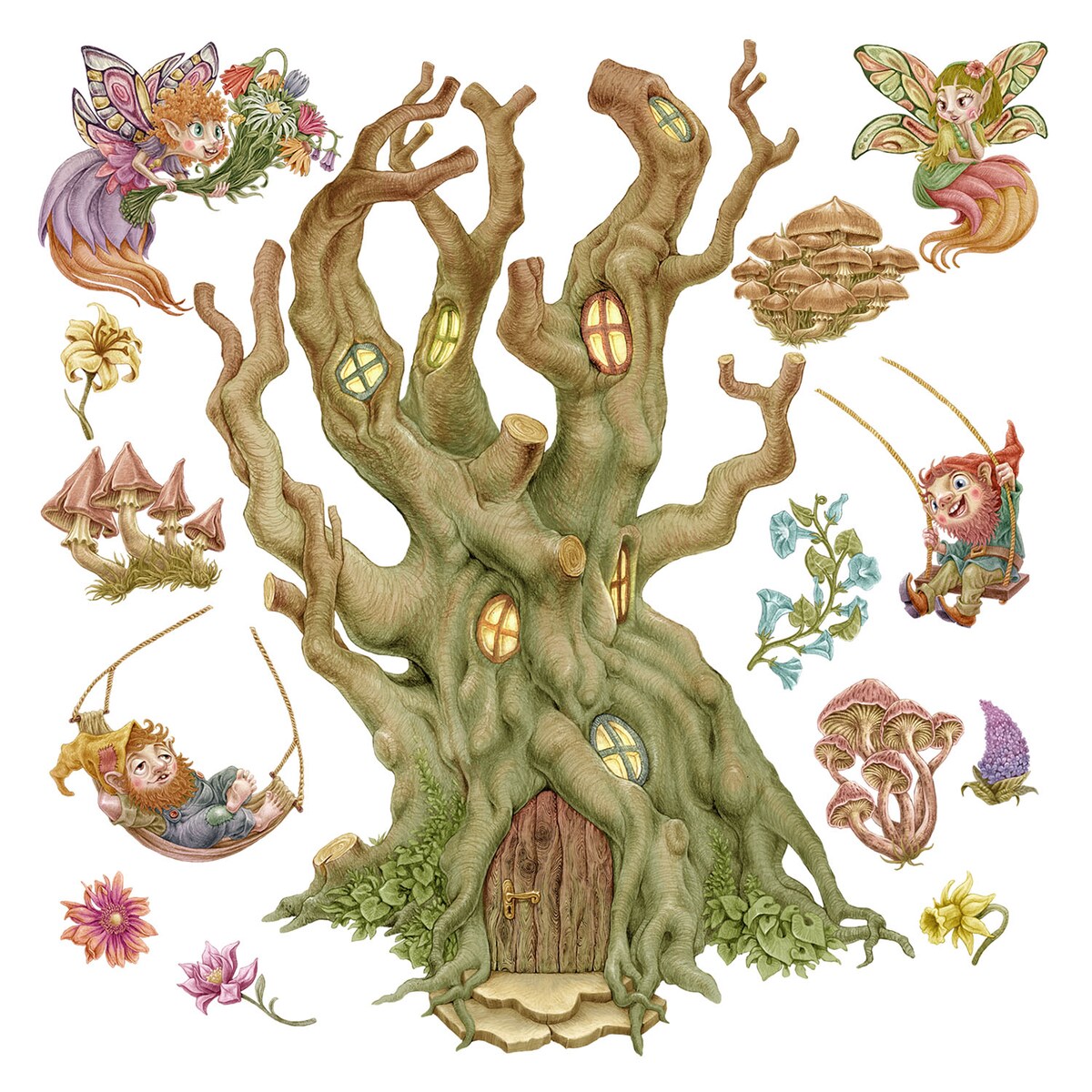 Zestaw naklejek na ścianę, Wróżkowy las, 130cm