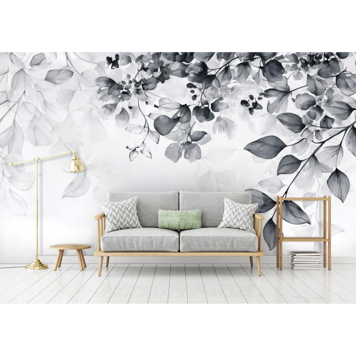 Fototapeta Do Sypialni Salonu Na Flizelinie Liście Abstrakcja Szary 300x210