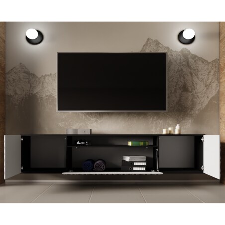 Szafka RTV ALI 200 cm, wisząca,z ozdobnymi frontami do salonu- frot biały