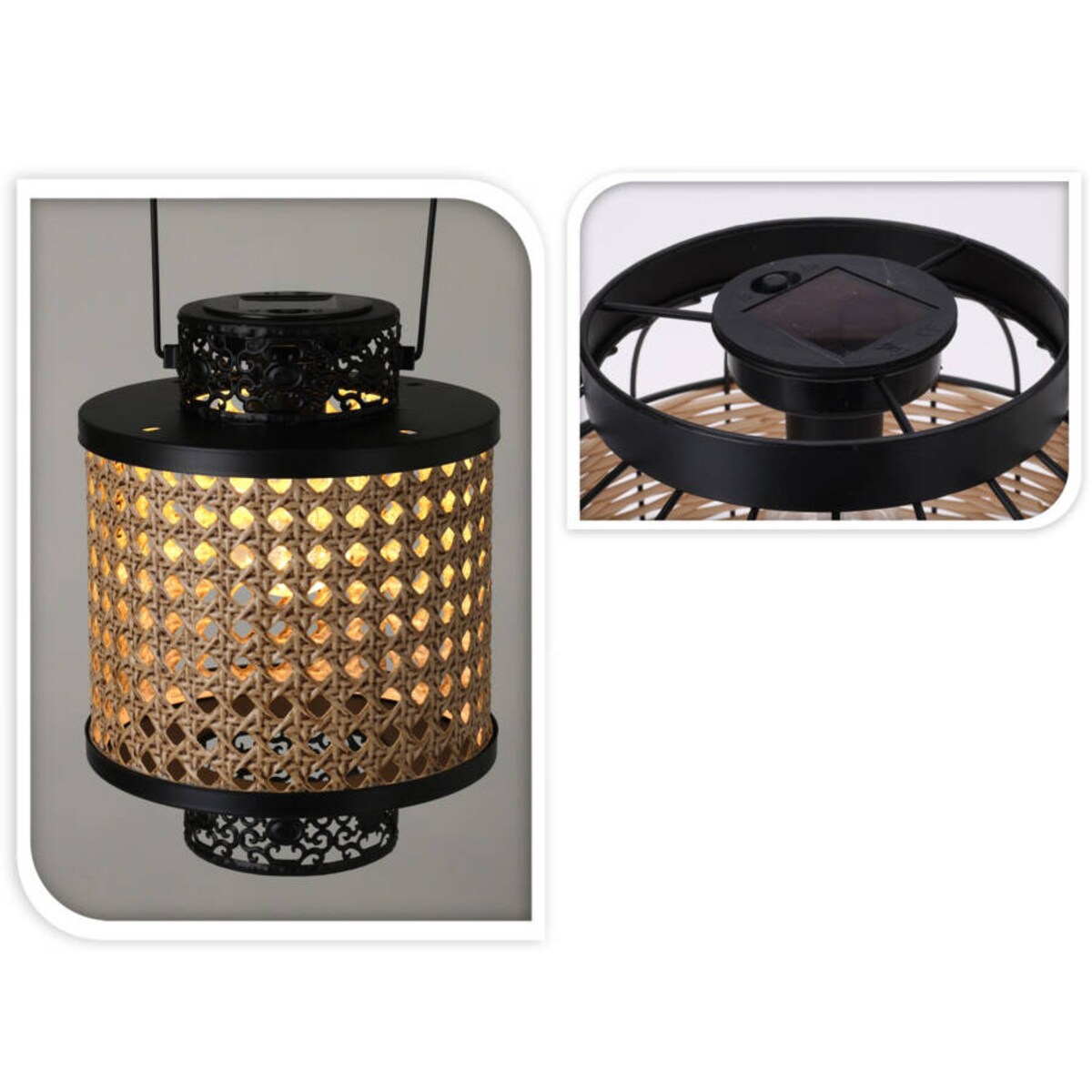 Lampion solarny, metalowy, plecionka wiedeńska, Ø 17 x 22 cm