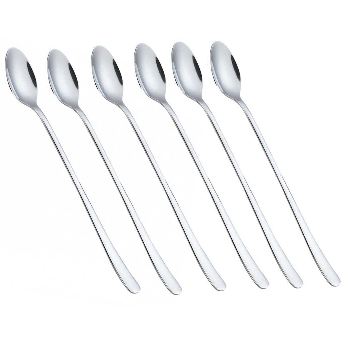 Łyżeczki koktajlowe długie do drinków kawy latte zestaw 6 sztuk Połysk KINGHOFF