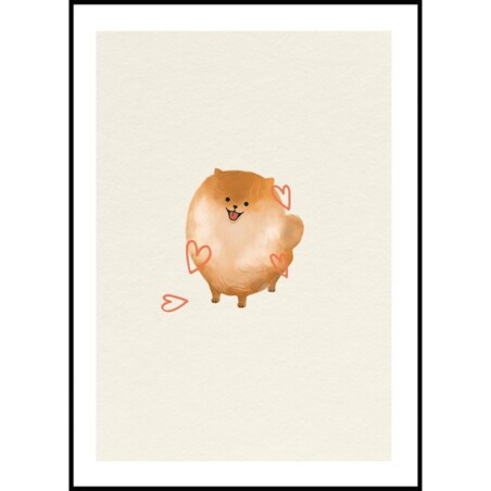 Poster Story, Plakat, Obraz - Puszysty Piesek z Serduszkami, wymiary 50 x 70 cm