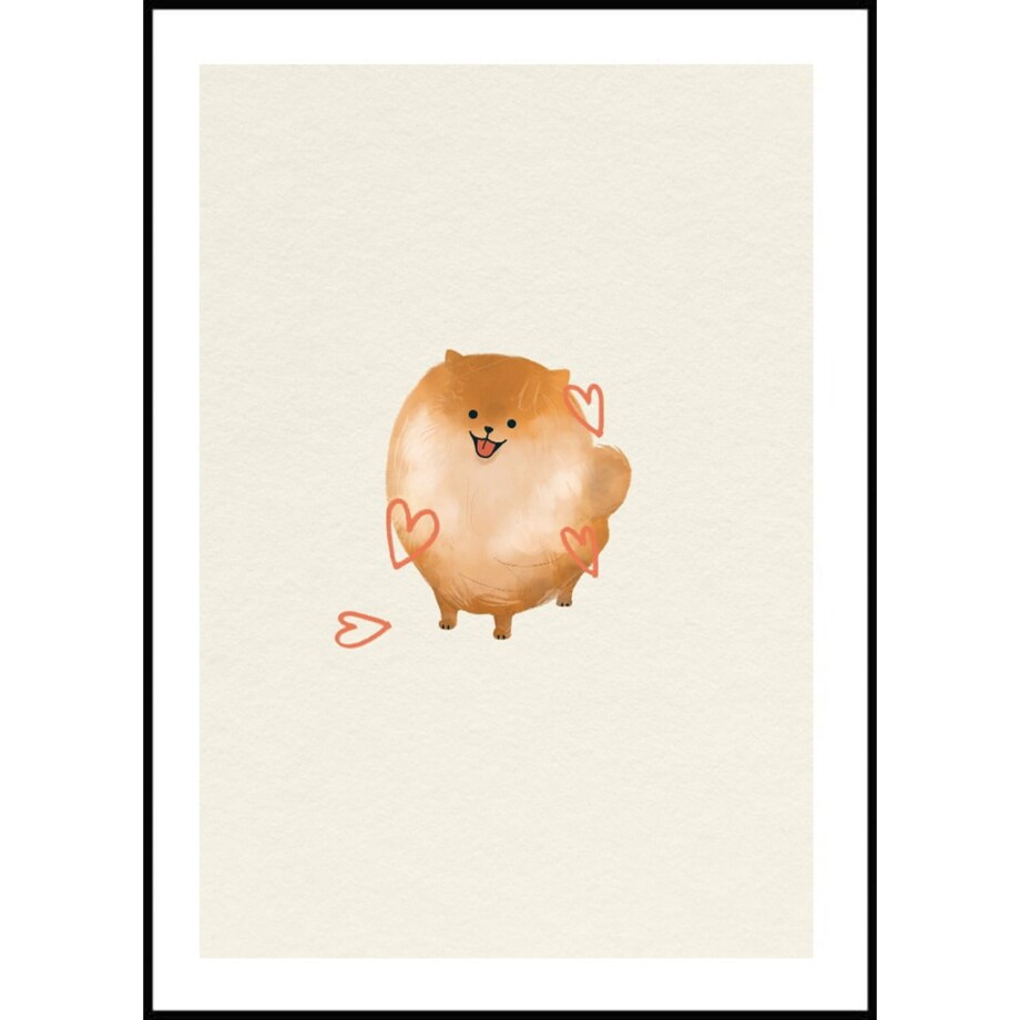 Poster Story, Plakat, Obraz - Puszysty Piesek z Serduszkami, wymiary 50 x 70 cm