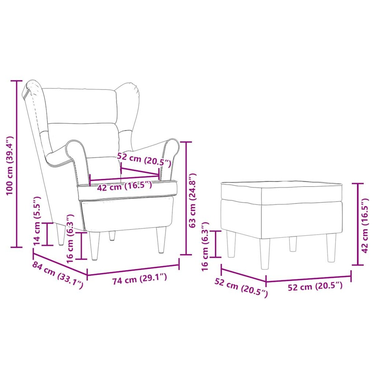 vidaXL Fotel z podnóżkiem, kolor taupe, tapicerowany tkaniną