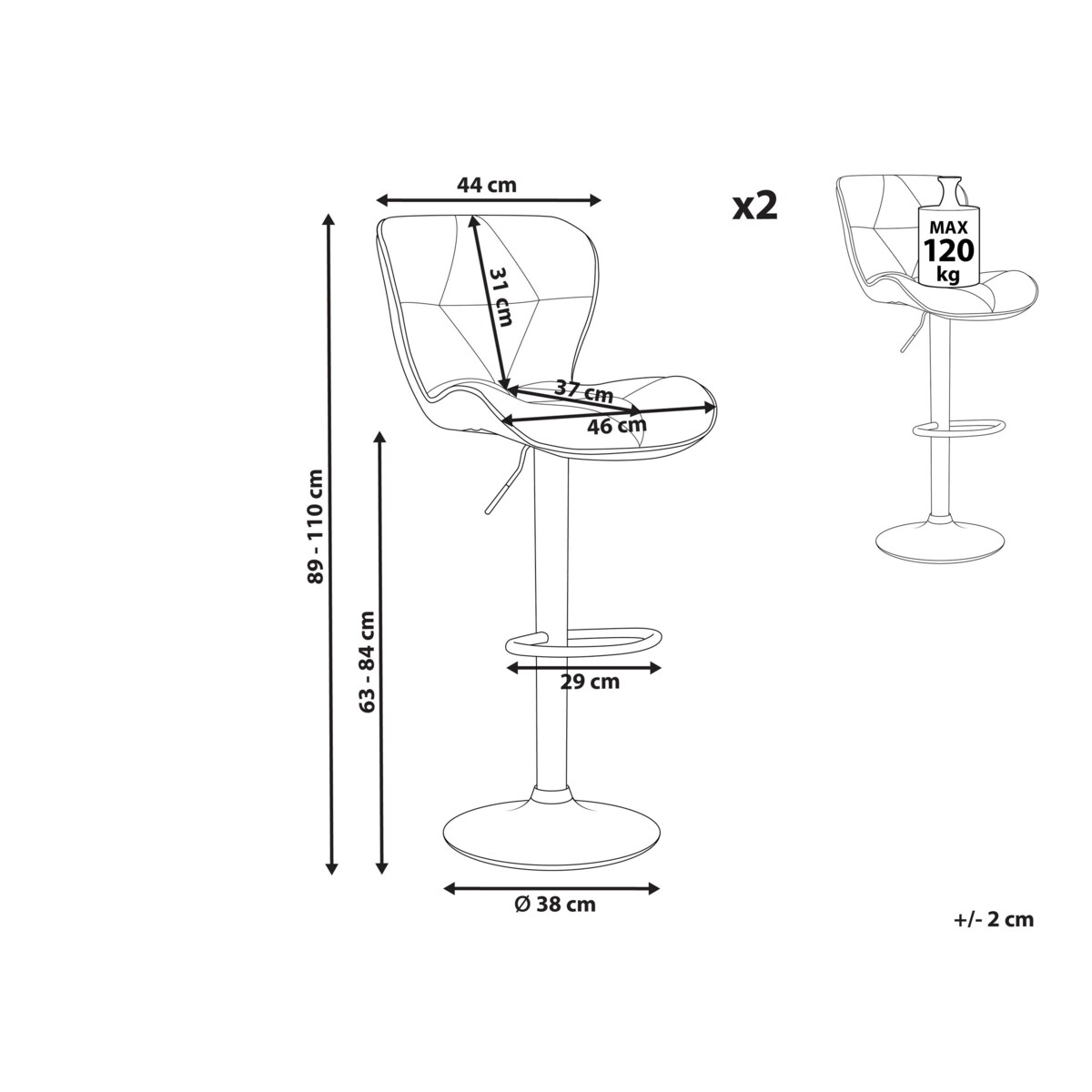 Zestaw 2 hokerów barowych regulowanych ekoskóra jasnobeżowy VALETTA II