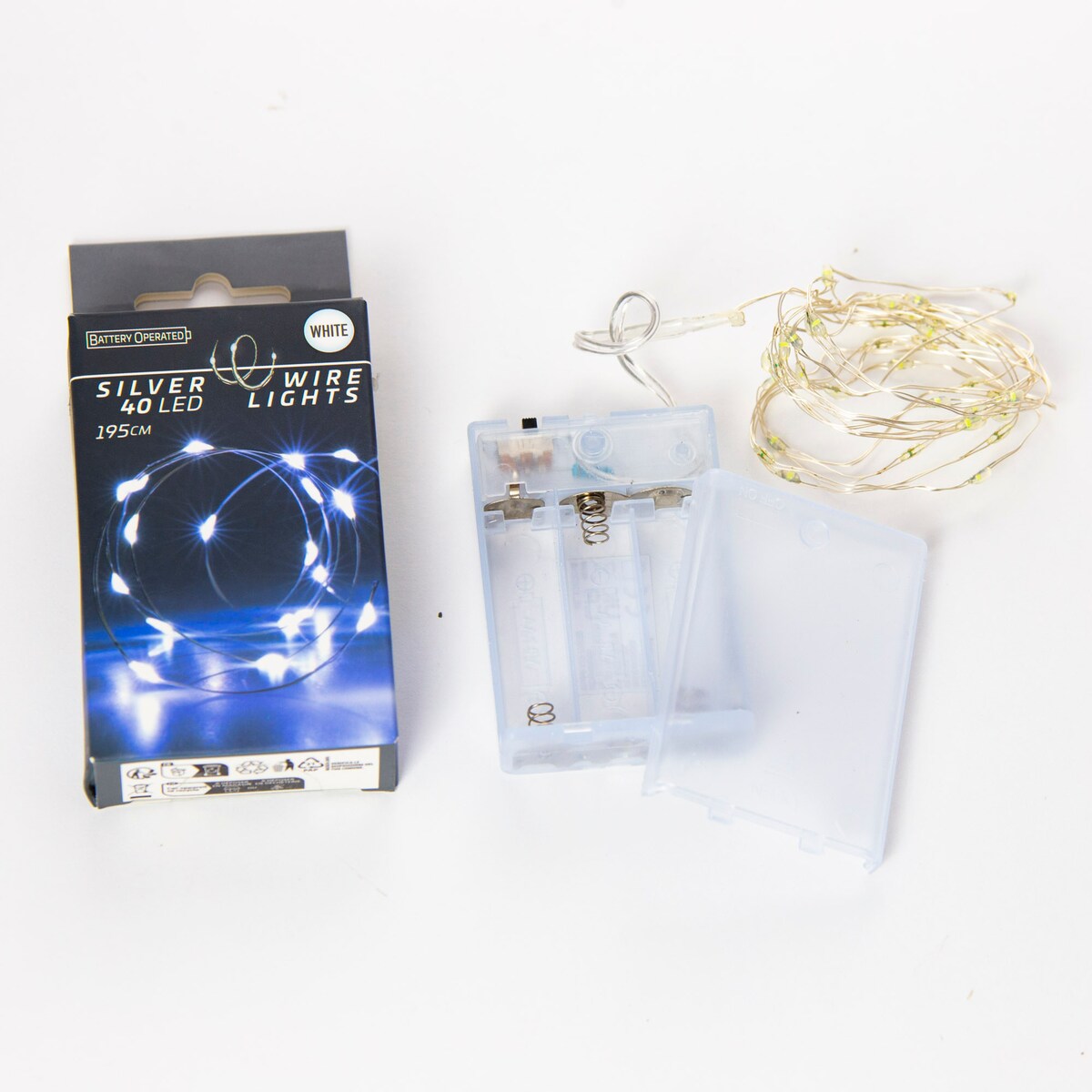 Lampki Druciki 40 Led Na Baterie Boże Narodzenie Zimna Biel 195 Cm