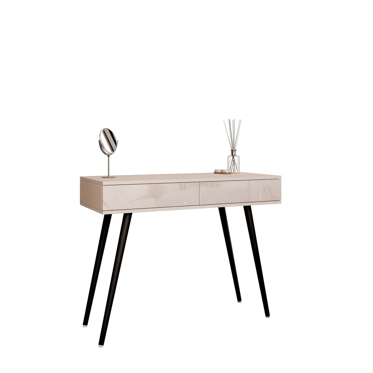 Konsola SIENNA KASZMIR na skośnych, czarnych nóżkach, push-to-open