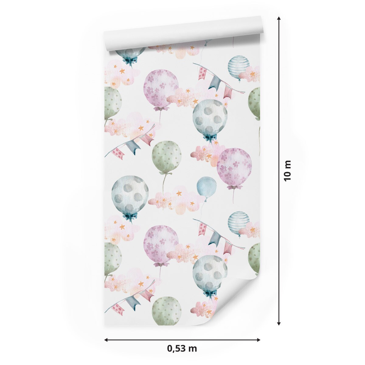 Tapeta dla dzieci kolorowe balony gwiazdy chmury styl boho