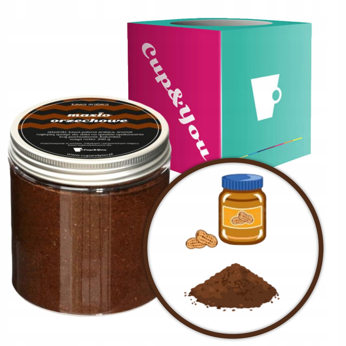 Kawa aromatyzowana o smaku MASŁA ORZECHOWEGO mielona arabica Cup&You 200g na prezent upominek dla kobiety mężczyzny faceta mamy taty żony męża