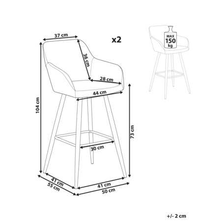 Zestaw 2 krzeseł barowych welurowy beżowoszary CASMALIA