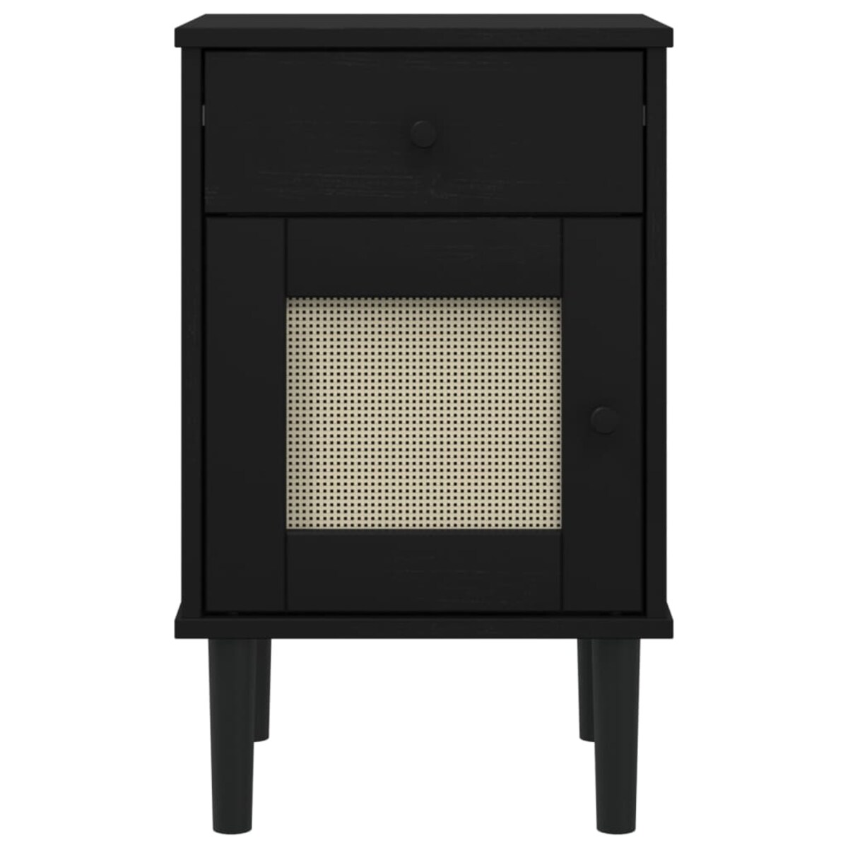 vidaXL Szafka nocna SENJA, imitacja rattanu, czarna 40x35x65 cm, sosna