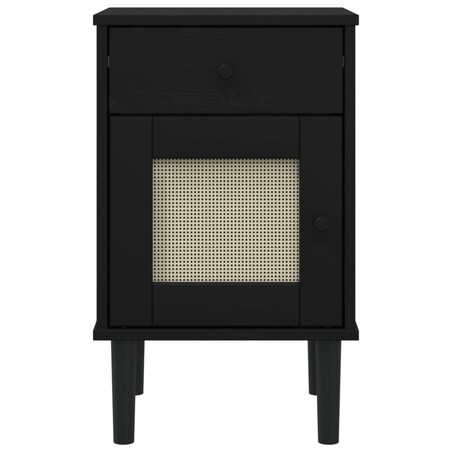 vidaXL Szafka nocna SENJA, imitacja rattanu, czarna 40x35x65 cm, sosna